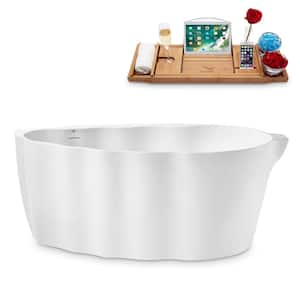 59 in. Acrylic Flatbottom Non-Whirlpool Bathtub in Glossy White With Brushed Gun Metal Drain