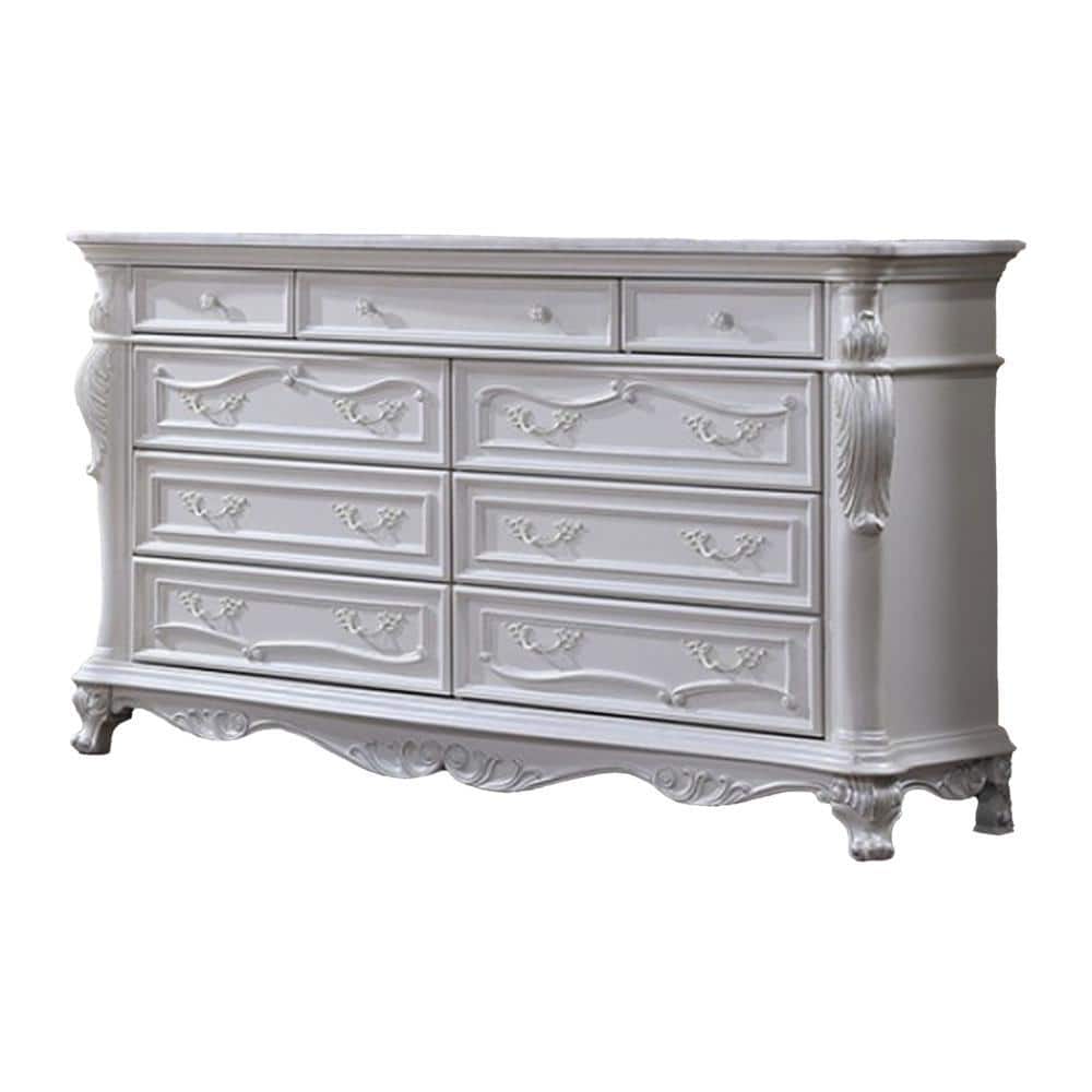 Venta White Solid Wood Wide Dresser Chest with Carved Details