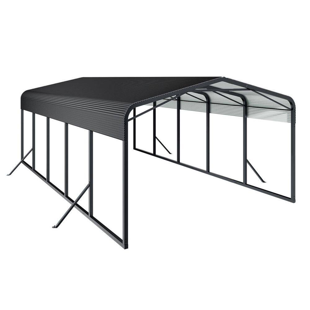 Black 15 ft. W x 25 ft. D Heavy Duty Metal Carport, All-Weather Outdoor Garage with Support Base for Boats, Tractors price history on PriceWatchPro
