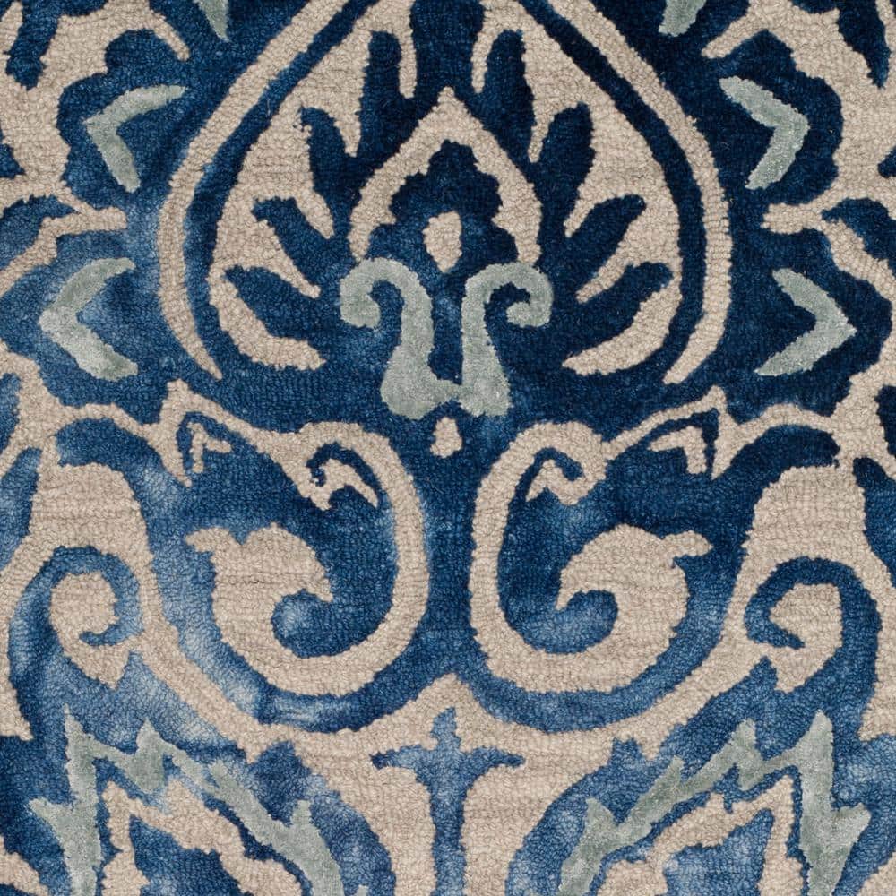Hand-Tufted Royal Blue & Beige Floral Square Wool-Silk Rug