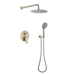 2-Spray Patterns 4.4 GPM 10 in. Wall Mount Dual Shower Heads Rainfall Shower System in Brushed Gold