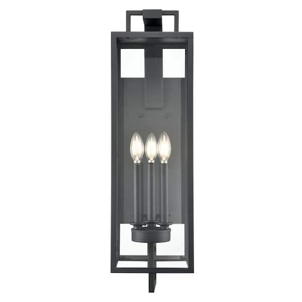 Millennium Lighting Lamont 28.5 in. 3-Light Textured Black Outdoor Hardwired Lantern Wall Sconce with Clear Glass