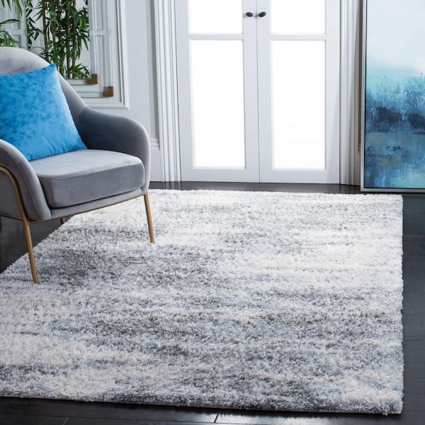 Berber Shag 6 ft. x 9 ft. Ivory/Gray Abstract Distressed Area Rug