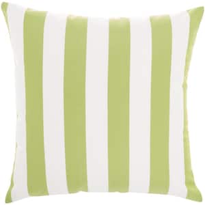 Green Striped 18 in. x 18 in. Indoor/Outdoor Throw Pillow