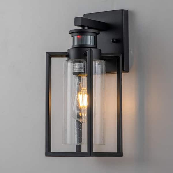 C Cattleya 1-Light Matte Black Motion Sensing Dusk to Dawn Not-Solar Outdoor Wall Lantern Sconce with Clear Seeded Glass