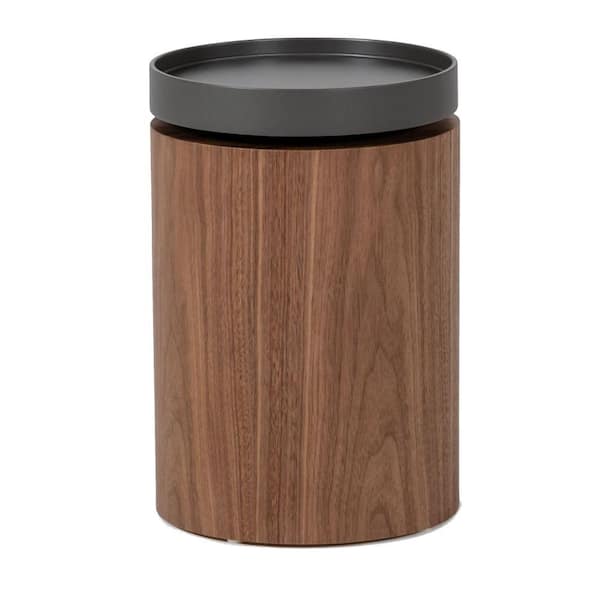 Benjara 11.8 in. Brown and Gray Round Wood End Table with Drum Base