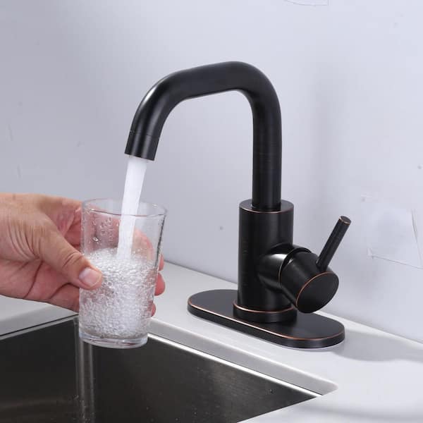 Stainless Steel Single Handle Bar Faucet with Swivel Spout, 6.3 in. Deckplate and Supply Lines in Oil Rubbed Bronze