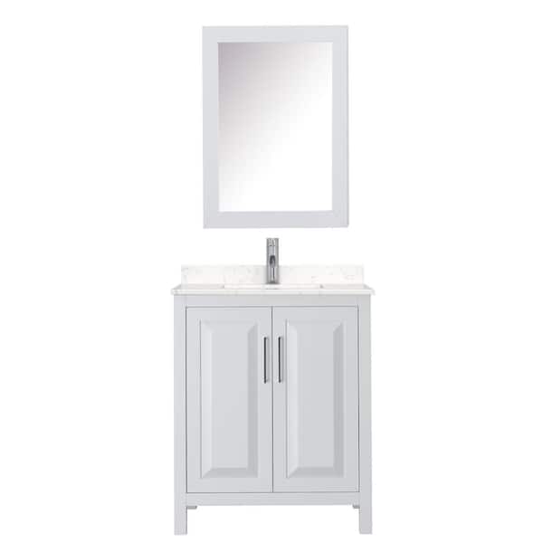 Wyndham Collection Daria 30 in. W x 22 in. D Single Vanity in White with Cultured Marble Vanity Top in Light-Vein Carrara w/ Basin& Med Cab