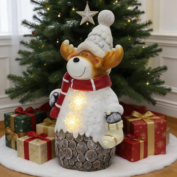 21 in. H Resin Battery Operated Christmas Animated Christmas Reindeer Sculpture with LED Lights