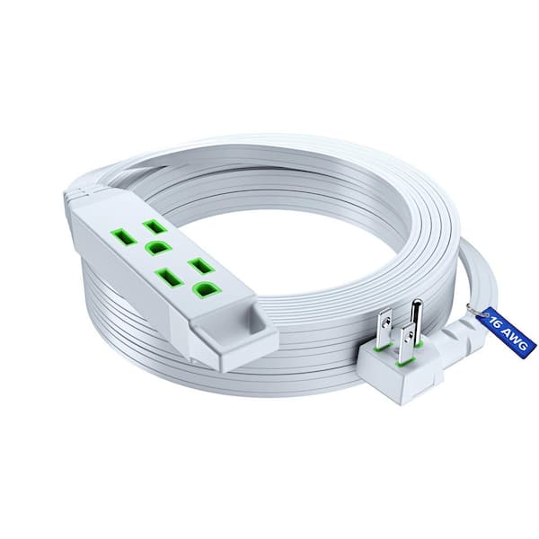 25 ft. 16 / 3 Light Duty Indoor Extension Cord with Flat Wire and Eyelet, Flat Plug, 3-Outlet, 13 Amps, White
