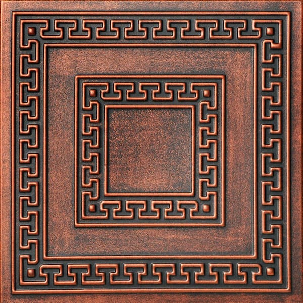 A La Maison Ceilings Greek Key Black Copper 1.6 ft. x 1.6 ft. Decorative Foam Glue Up Ceiling Tile (21.6 sq. ft./case)
