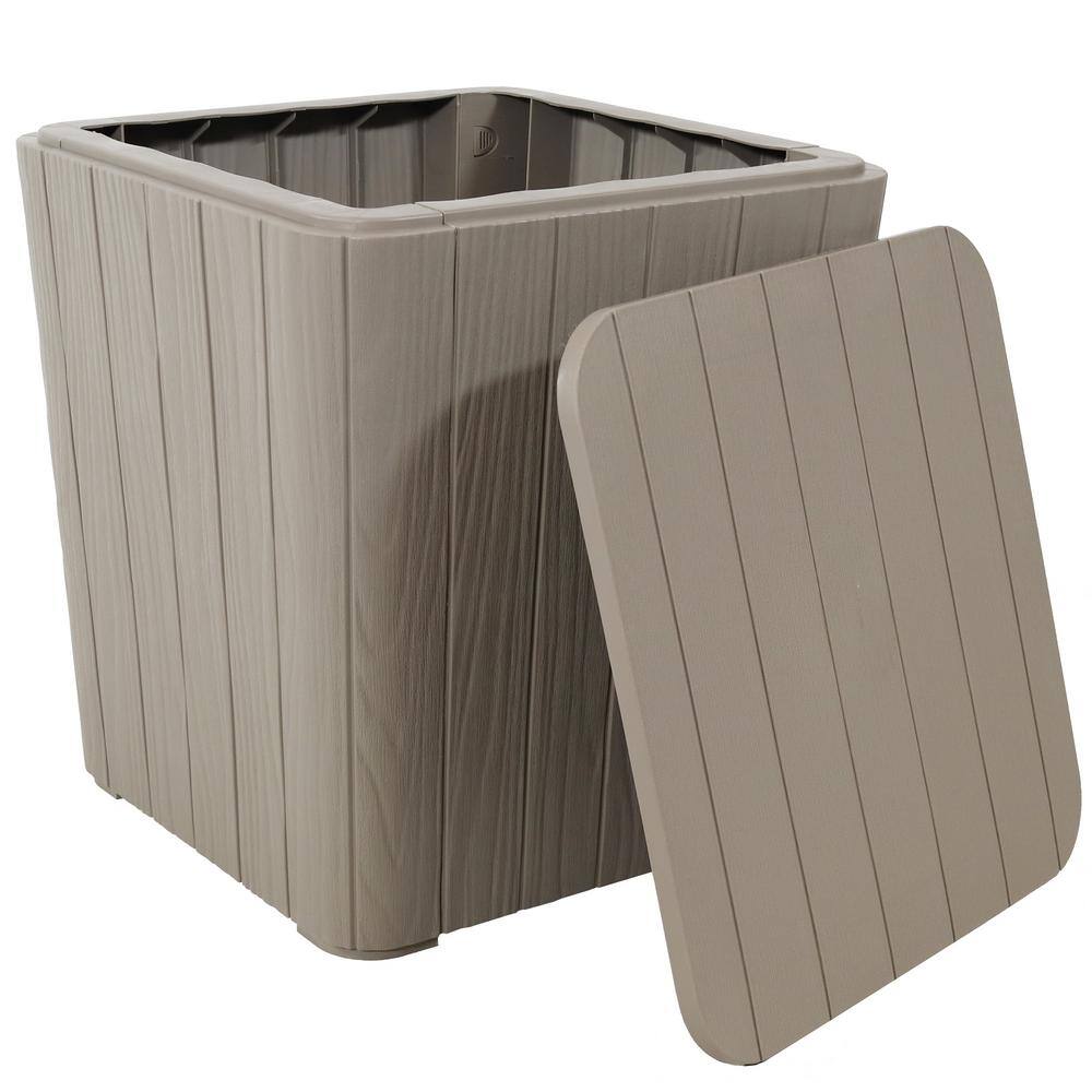 Driftwood Faux Wood Outdoor Storage Side Table with 11.5-Gallon Capacity