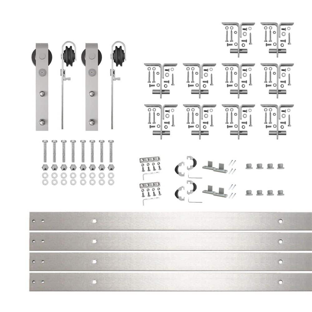 13 ft./156 in. Brushed Nickel Ceiling Mount Double Track Bypass Sliding Barn Door Track and Hardware Kit for Double Door price history on PriceWatchPro