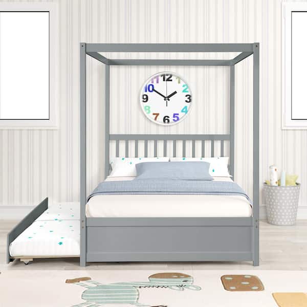 Seafuloy 79.5in.Lx57in.W Gray Pine Full Size Canopy Kids Bed