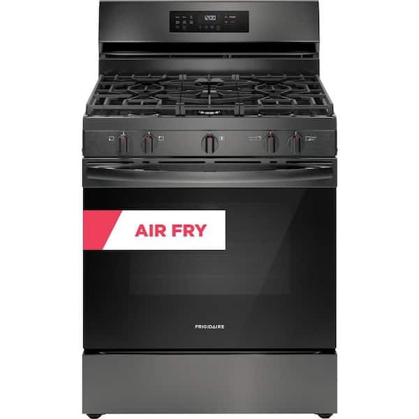 Frigidaire 30 in 5.1 cu. ft. 5 Burner Freestanding Self-Cleaning Gas Range in Black Stainless Steel with Air Fry