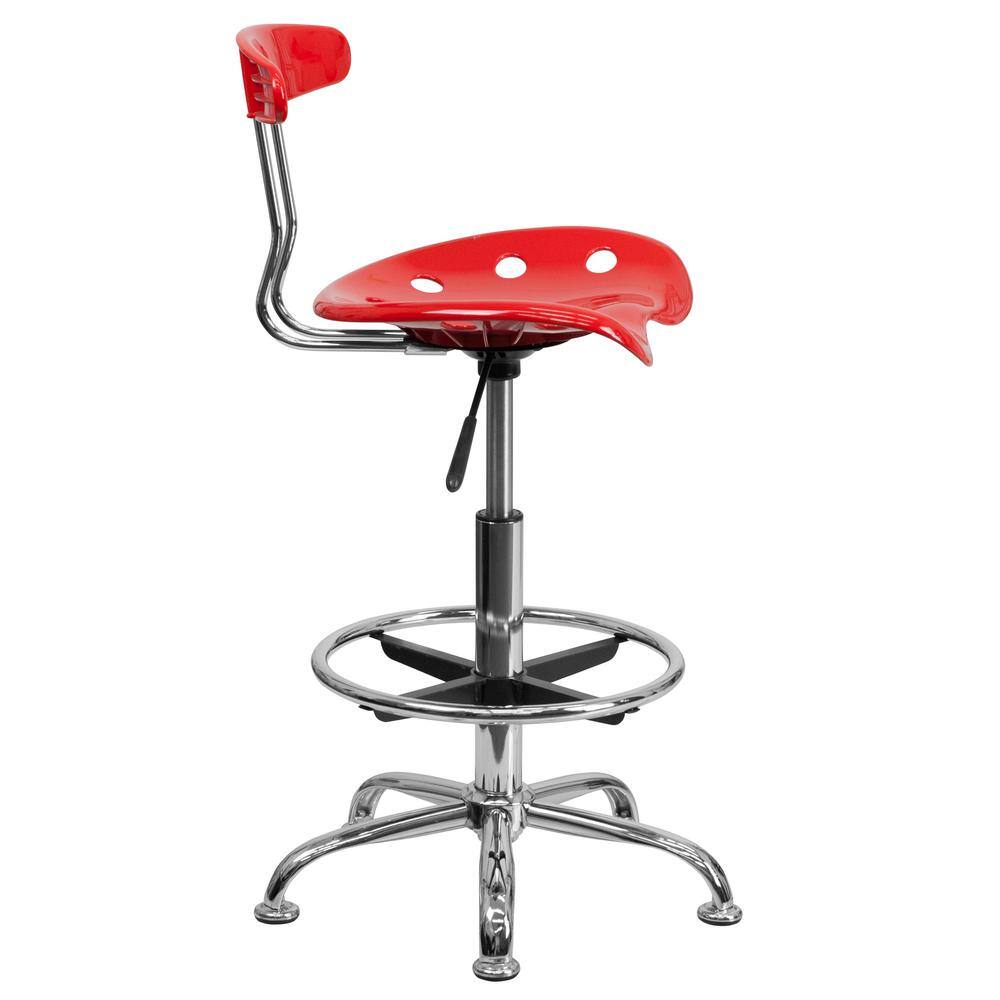 Vibrant Red and Chrome Swivel Drafting Stool with Tractor Seat