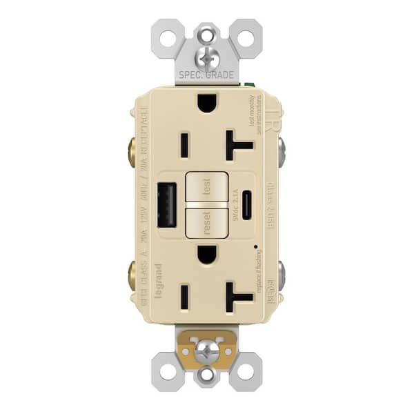 radiant 20 Amp 125-Volt Tamper Resistant GFCI Residential/Commercial Decorator Duplex Outlet with Type A/C USB, Ivory