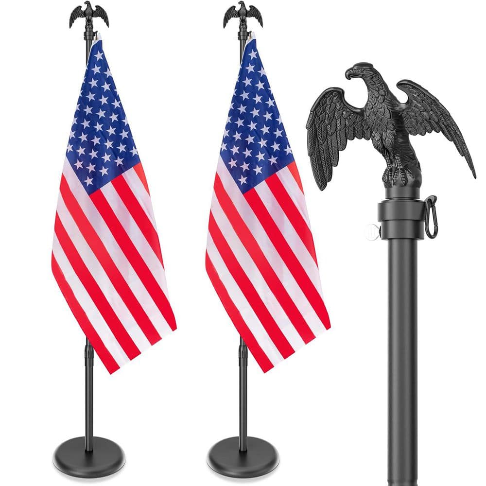 8 ft. Metal Flagpole with Weighted Base, Eagle Topper, 3x5 ft. American Flag for Office School City Hall, Black (2-Pack) price history on PriceWatchPro