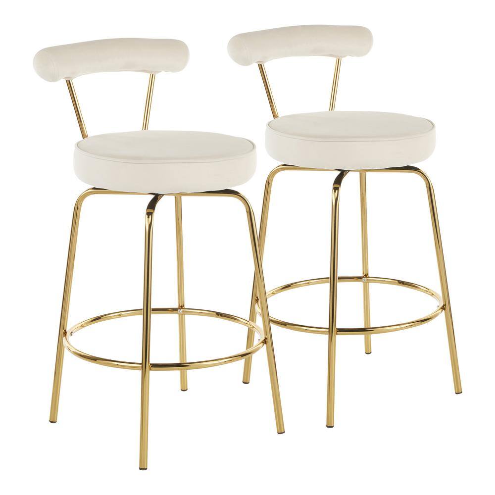 Glam Gold Metal and Cream Velvet Swivel Counter Stool