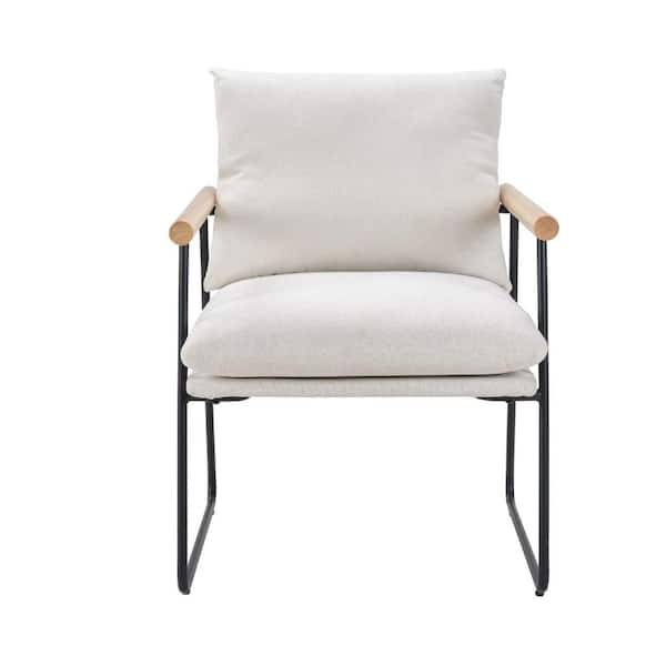 ESILOO Outdoor Modern Accent Chair-Comfy Vanity Chair with Removable Cushion (White)