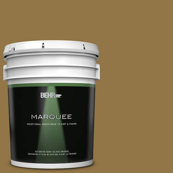 BEHR MARQUEE 5 gal. #350D-7 Cattail Brown Semi-Gloss Enamel Exterior Paint & Primer