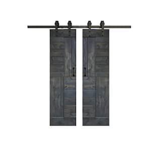 S Series 48 in. x 84 in. Carbon Gray Finished DIY Solid Wood Double Sliding Barn Door with Hardware Kit