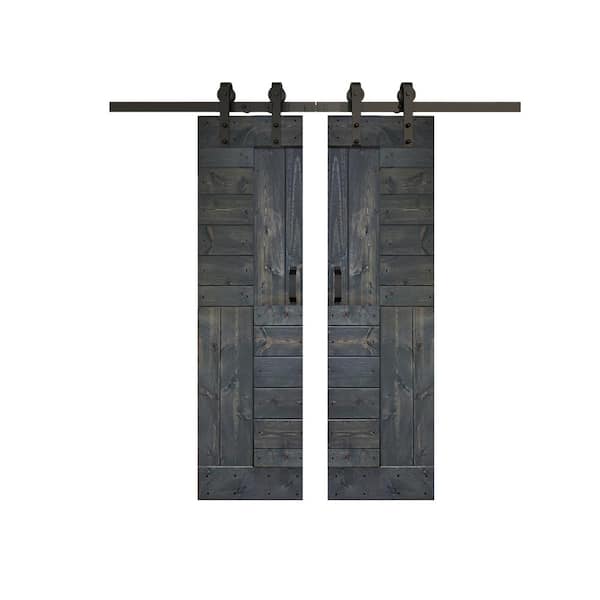ISLIFE S Series 48 in. x 84 in. Carbon Gray Finished DIY Solid Wood Double Sliding Barn Door with Hardware Kit