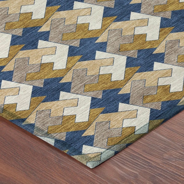 Chantille Machine Washable Indoor/Outdoor Abstract ACN2851 Navy 8 ft. x 10 ft. Area Rug
