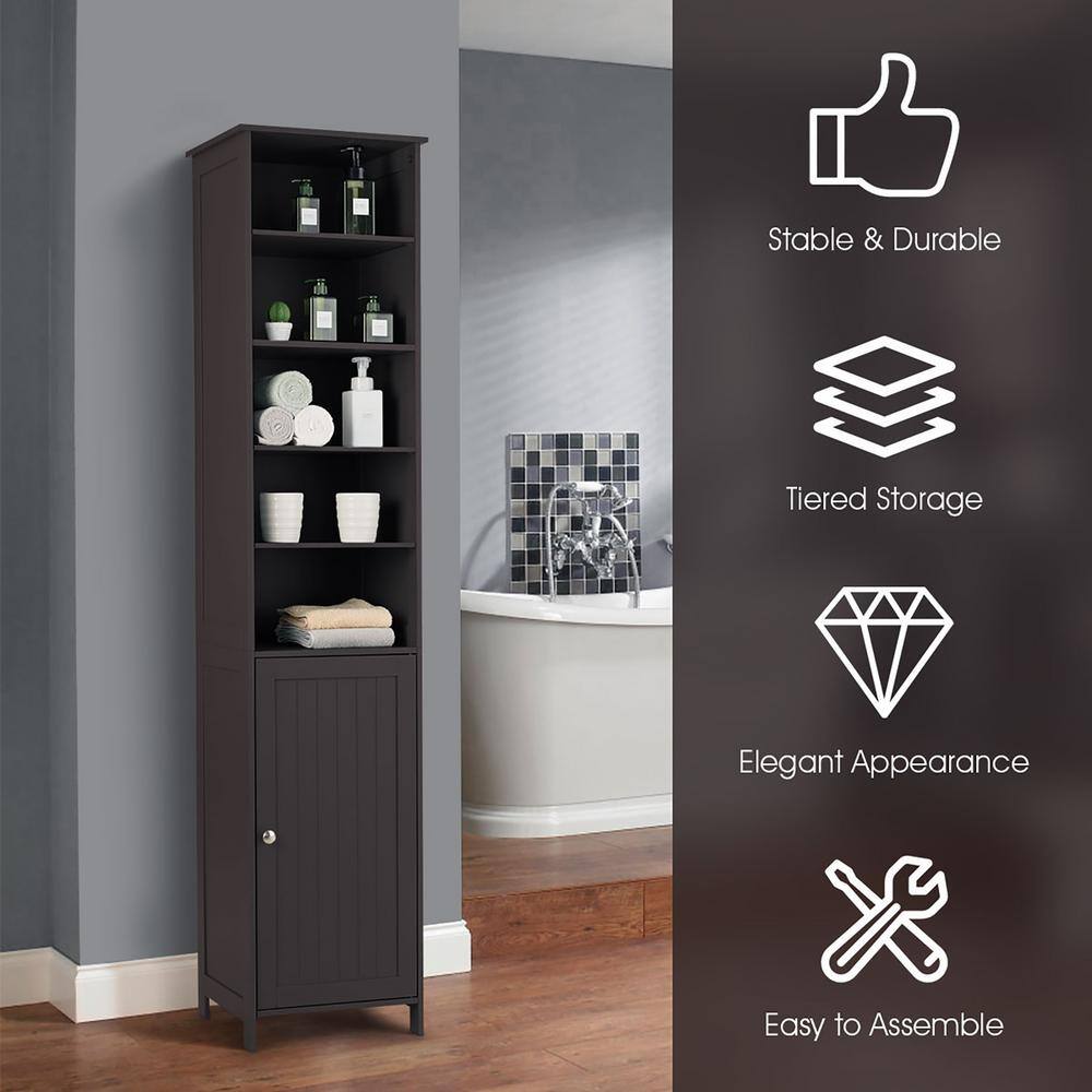 Compact 72'' Brown Free-Standing Bathroom Storage Cabinet with Adjustable Shelves