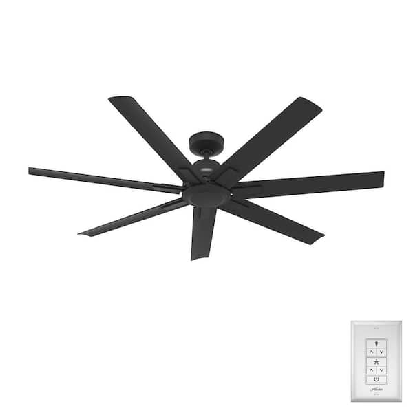 Hunter Downtown 60 in. 6-Speed Indoor/Outdoor Ceiling Fan in Matte Black with Wall Control For Patios or Bedrooms