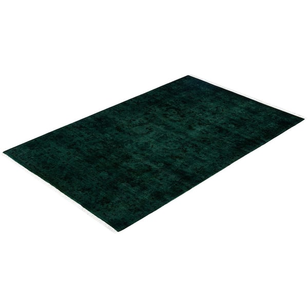 Overdyed Green 5 x 7 Solid Wool Indoor Area Rug