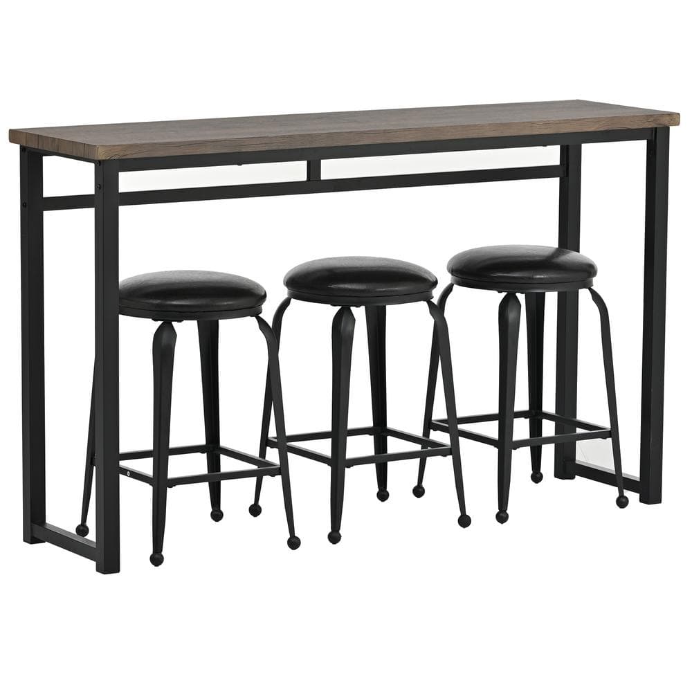 Brown 4-Piece Wood Outdoor Dining Set with 3 Barstools