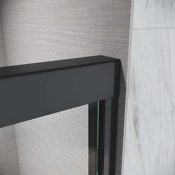 CASAINC 50-54 in. W x 72 in. H Sliding Adjustable Semi-Frameless Shower Door in Matte Black with Thick Clear Tempered Glass