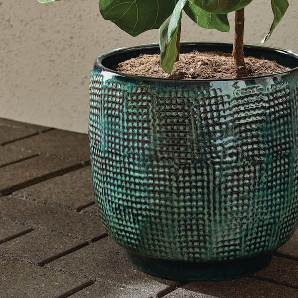 Vigoro 12 in. Genevieve Blue/Black Gradient Glazed Ceramic Planter