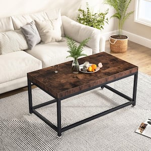 43.31 in. Rustic Brown Rectangle Wood Coffee Table with Open Steel Frame