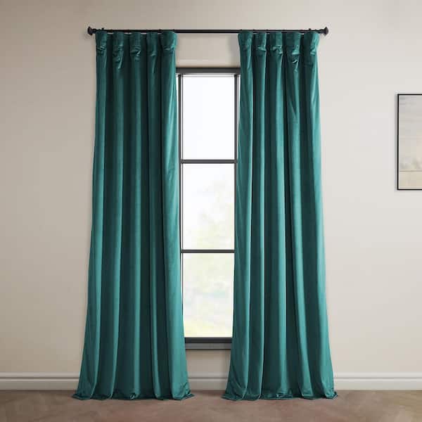 Deep Sea Teal Velvet Rod Pocket Room Darkening Curtain - 50 in. W x 120 in. L Single Panel Window Velvet Curtain