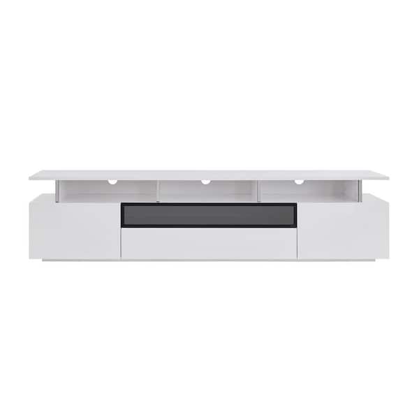 HomeRoots White TV Stand Fits TV's up to 88 in. with Drawers and Shelves
