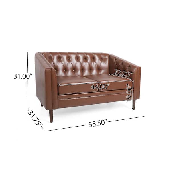 Noble House Brookover 55.50 in. W Cognac Brown and Espresso Faux Leather Tufted Loveseat (2-Seat)