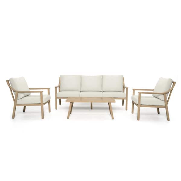 EGEIROSLIFE EliteCast 4-Piece Aluminum Patio Conversation Set with Beige Cushions