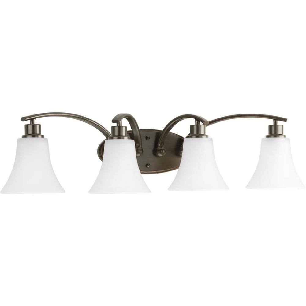 Antique Bronze 30" Four-Light Bath Fixture with Etched Glass Shades