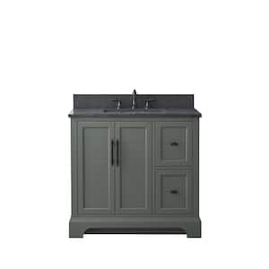 Chambery 36 in. W x 22 in. D x 34.5 in. H Single Sink Freestanding Bath Vanity in Vintage Green with Stone Top in Black