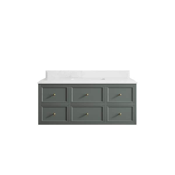 Willow Collections Roswell Floating 48 in. Single Sink Freestanding Pewter Green Bath Vanity with Empira White Qt. Top Unassembled