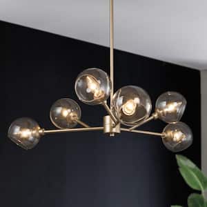 Modern Gold Dining Room Chandelier, Bubble 31.5 in. 6-Light Farmhouse Sputnik Bedroom Chandelier with Clear Glass Shades