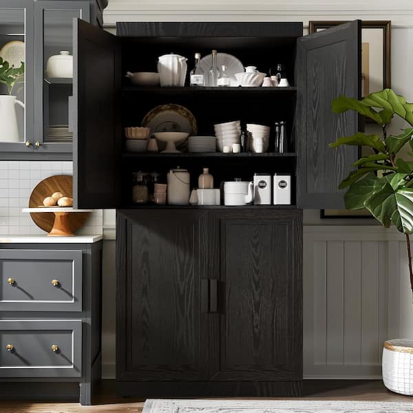 Black Wood 31 in. W x 62 in. H Classic Kitchen Pantry Cabinet with Doors and Adjustable Shelves