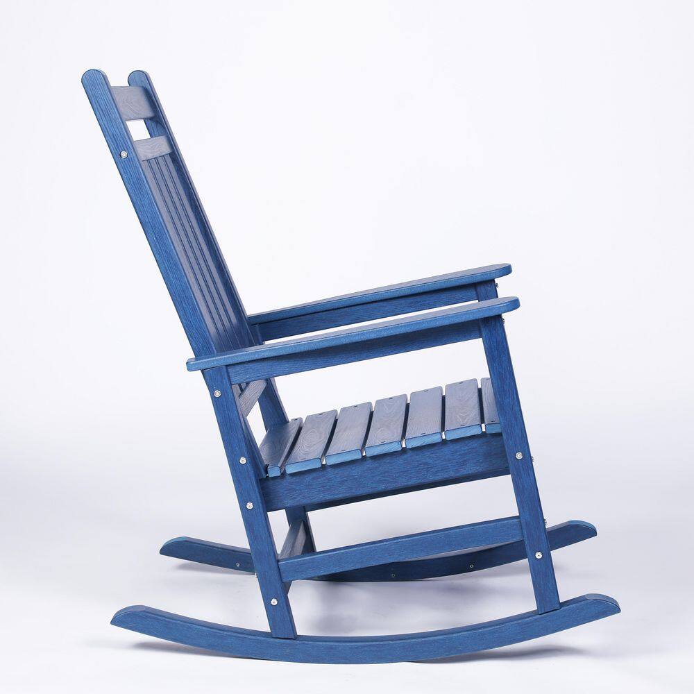 All Weather Set Navy Blue Wood Outdoor Rocking Chair (3-Piece)​