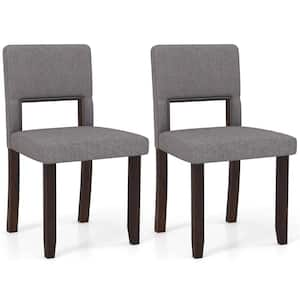 Brown Linen Dining Chair Set of 2 with Acacia Wood Frame Padded Seat & Back Home