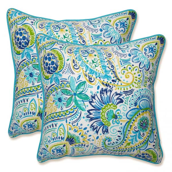Pillow Perfect Paisley Blue/Yellow Gilford Square Outdoor Throw Pillow (2-Pack)