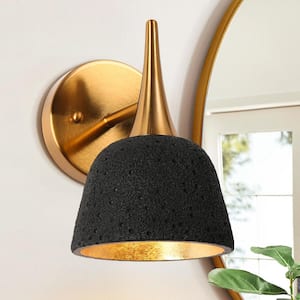 Modern Antique Black and Plated Gold Vanity Light, 1-Light Transitional Bathroom Wall Sconce with Metal Shade
