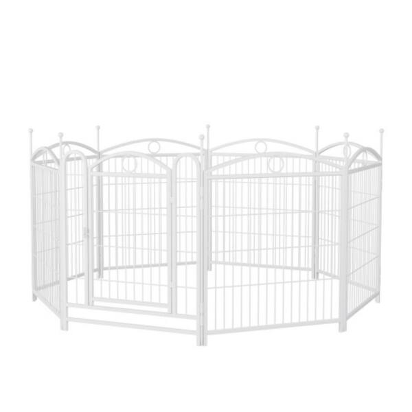 Dog Playpen Indoor 32 Inch 8 Panels Metal Dog Fence Pet Dog Fence Outdoor Sports Fence with Gate,White，Steel