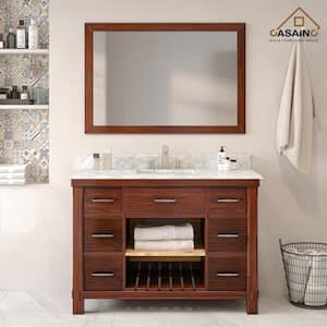 48 in. W x 22 in. D x 35.4 in. H 1-Sink Freestanding Bath Vanity in Brown with White Carrara Marble Top [Free Faucet]